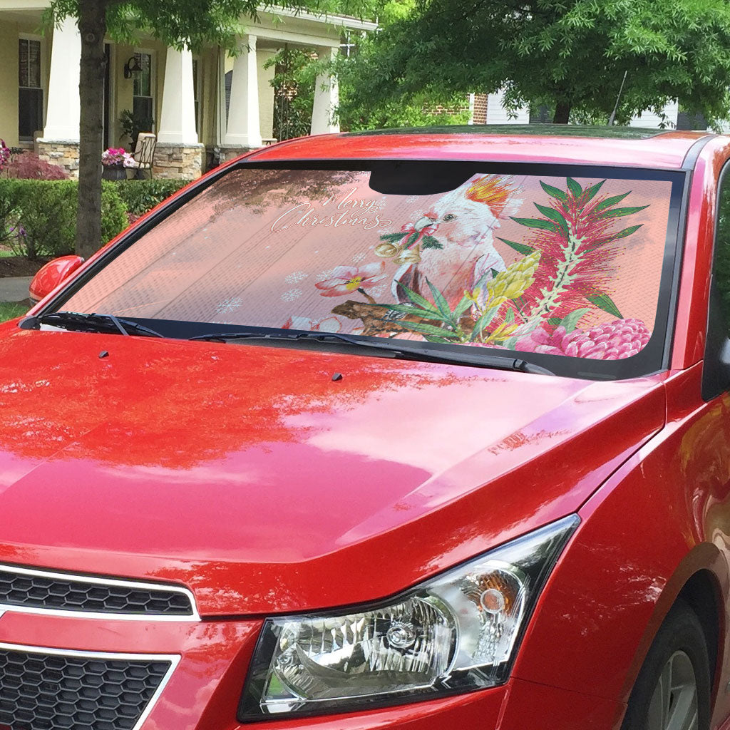Australia Christmas Pink Cockatoo with Banksia Auto Sun Shade Coral Pink