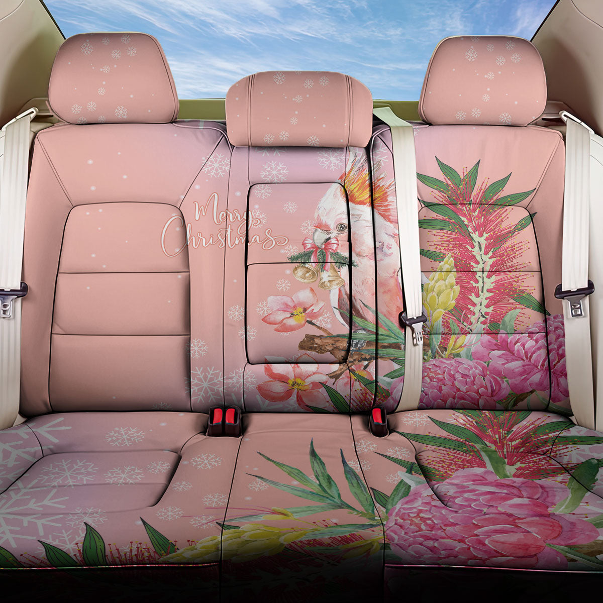 Australia Christmas Pink Cockatoo with Banksia Back Car Seat Cover Coral Pink