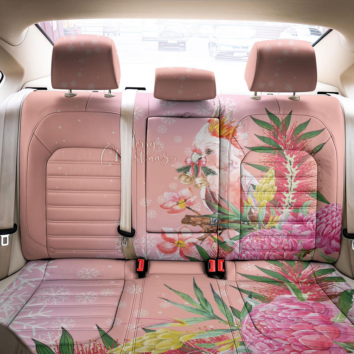 Australia Christmas Pink Cockatoo with Banksia Back Car Seat Cover Coral Pink