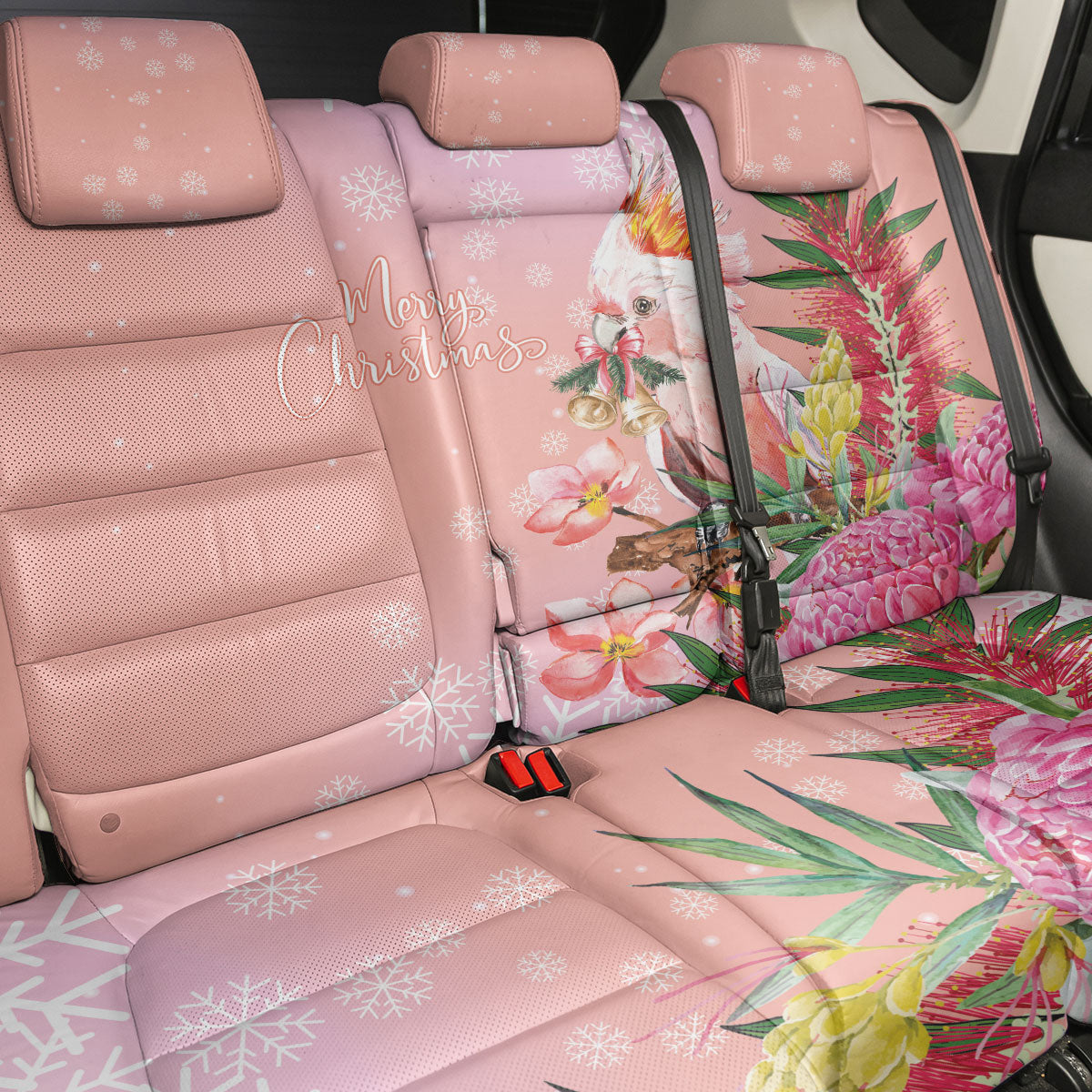 Australia Christmas Pink Cockatoo with Banksia Back Car Seat Cover Coral Pink