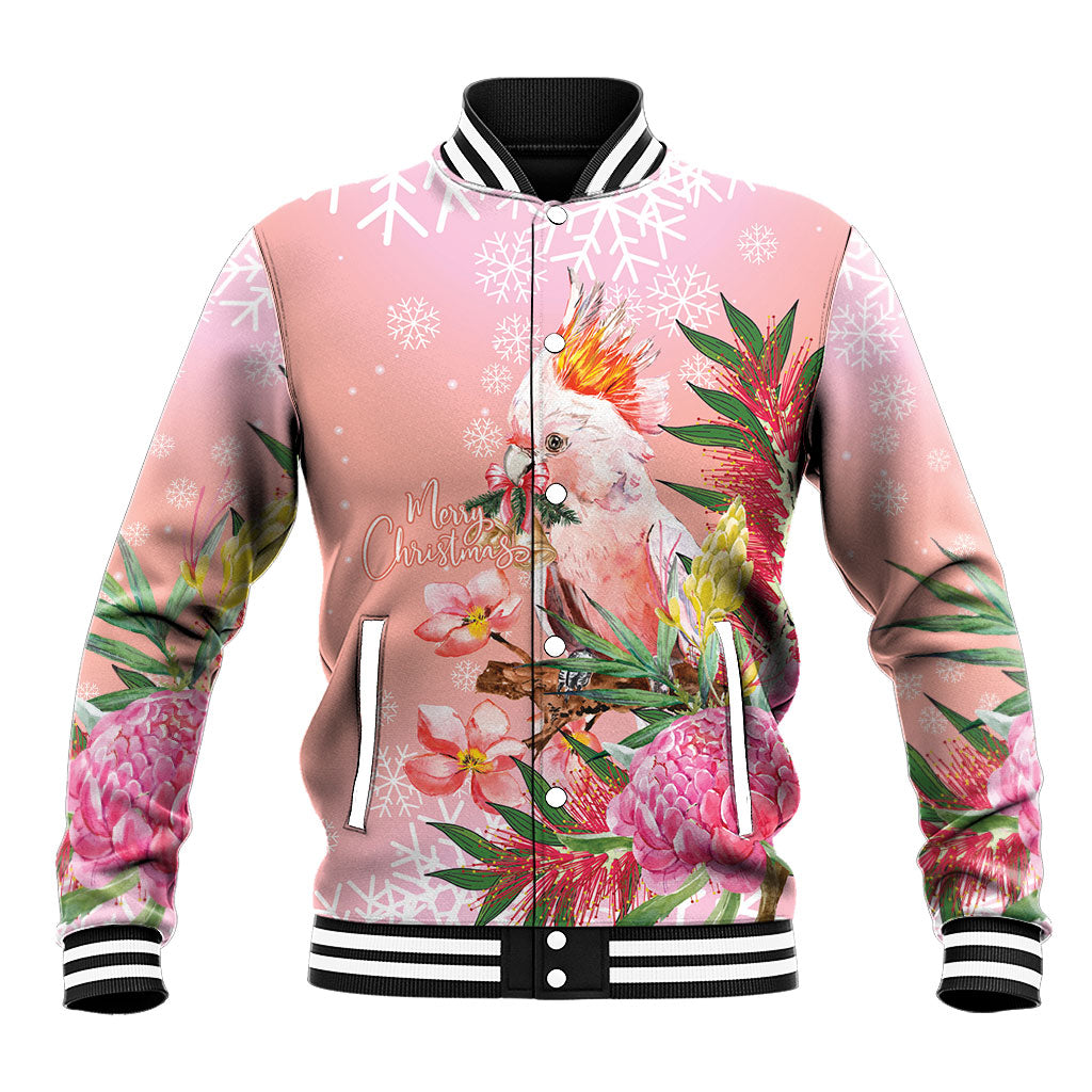 Australia Christmas Pink Cockatoo with Banksia Baseball Jacket Coral Pink