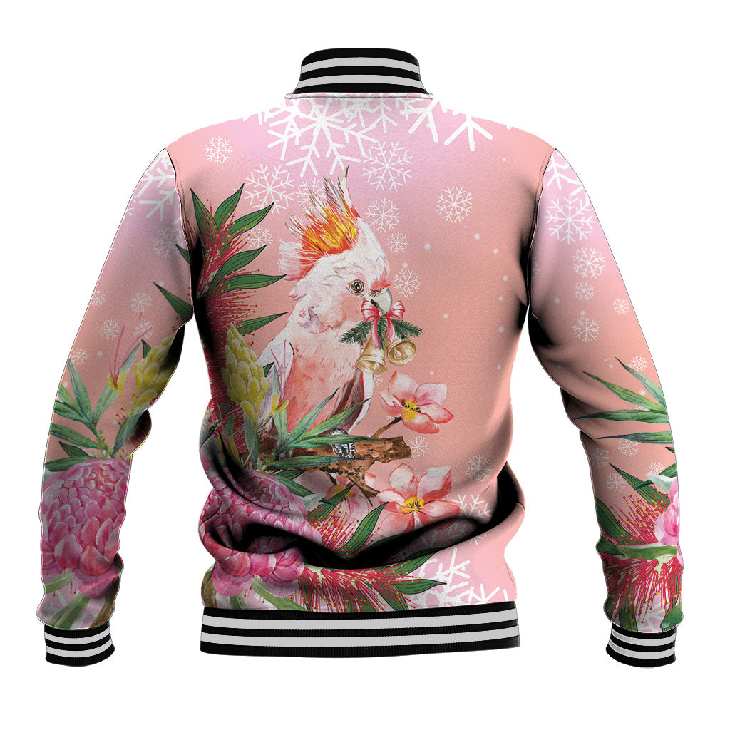 Australia Christmas Pink Cockatoo with Banksia Baseball Jacket Coral Pink
