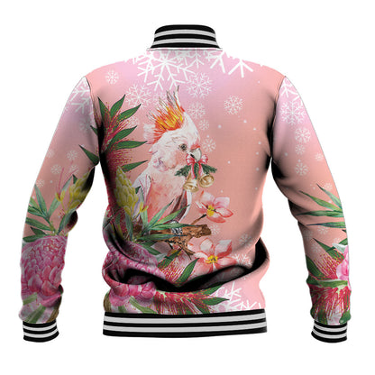 Australia Christmas Pink Cockatoo with Banksia Baseball Jacket Coral Pink