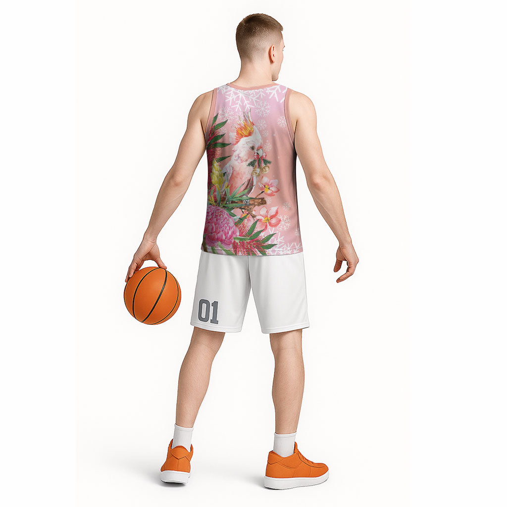 Australia Christmas Pink Cockatoo with Banksia Basketball Jersey Coral Pink