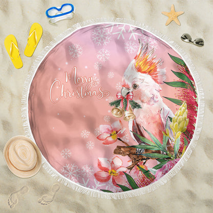 Australia Christmas Pink Cockatoo with Banksia Beach Blanket Coral Pink