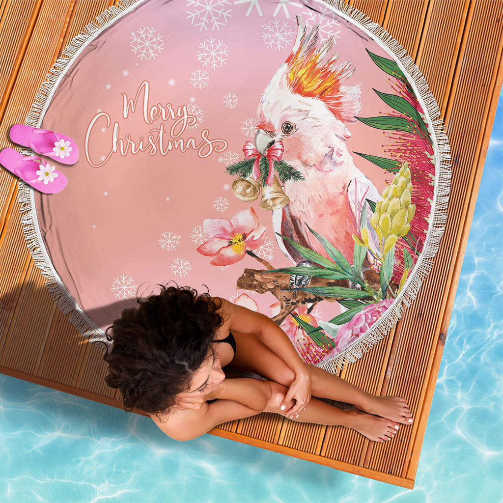 Australia Christmas Pink Cockatoo with Banksia Beach Blanket Coral Pink