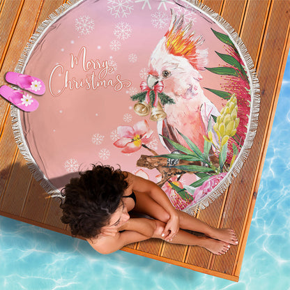 Australia Christmas Pink Cockatoo with Banksia Beach Blanket Coral Pink