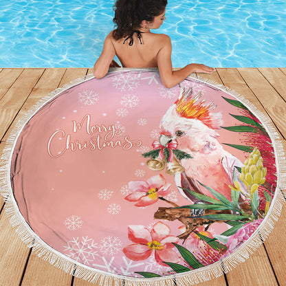 Australia Christmas Pink Cockatoo with Banksia Beach Blanket Coral Pink