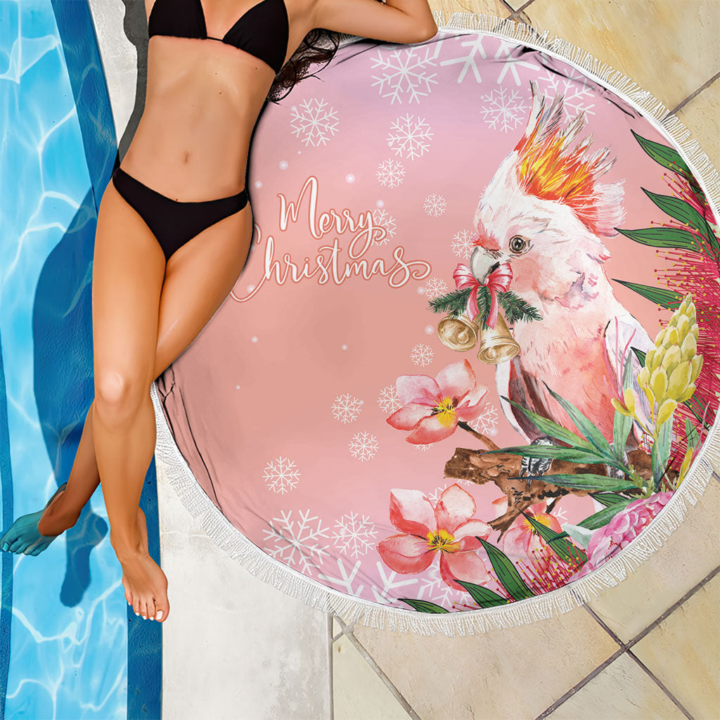 Australia Christmas Pink Cockatoo with Banksia Beach Blanket Coral Pink