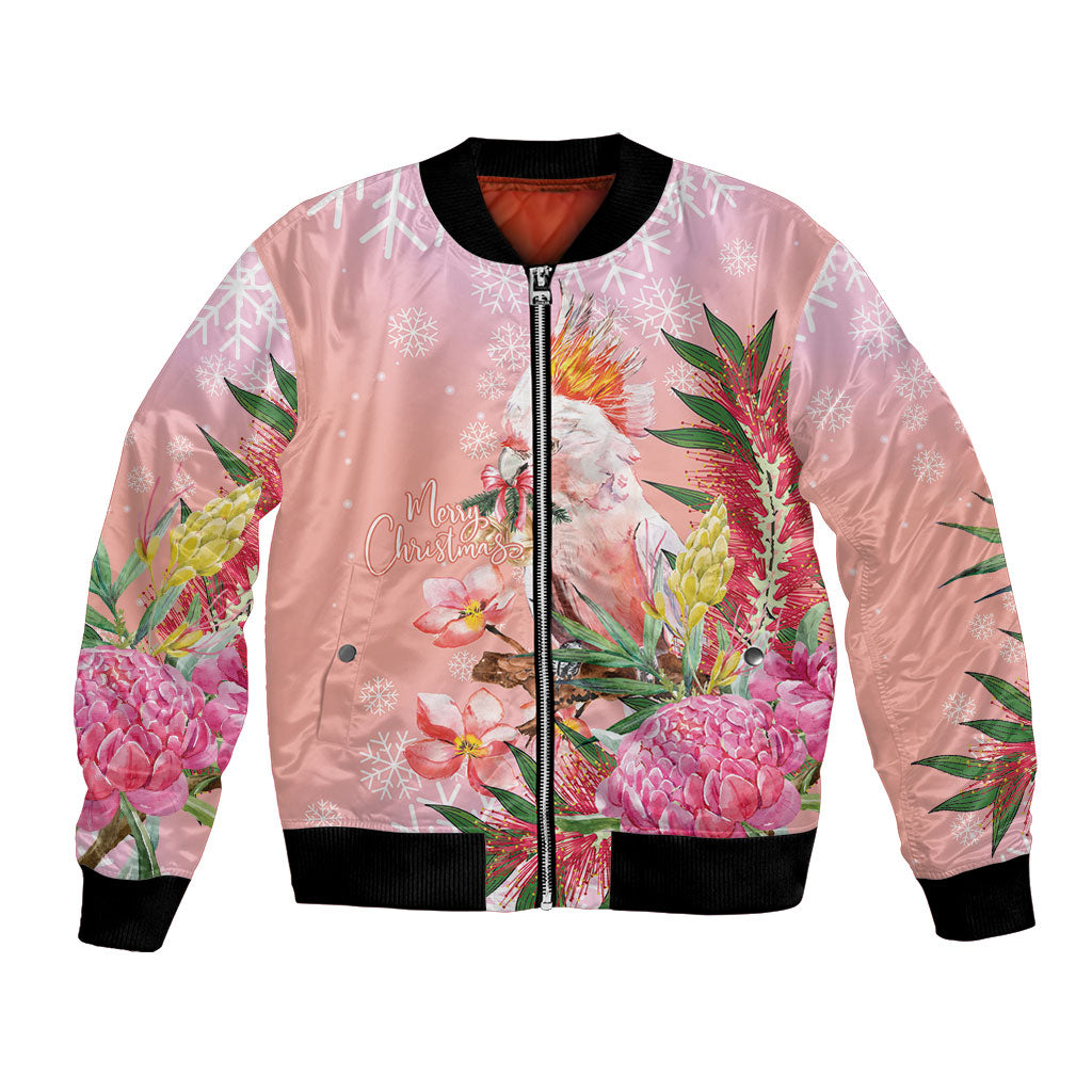 Australia Christmas Pink Cockatoo with Banksia Bomber Jacket Coral Pink
