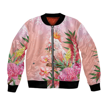 Australia Christmas Pink Cockatoo with Banksia Bomber Jacket Coral Pink