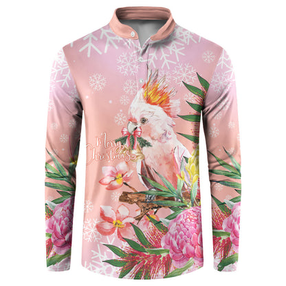 Australia Christmas Pink Cockatoo with Banksia Button Sweatshirt Coral Pink