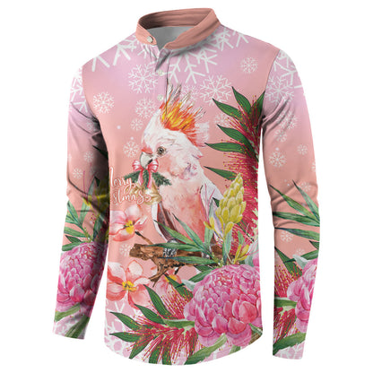 Australia Christmas Pink Cockatoo with Banksia Button Sweatshirt Coral Pink