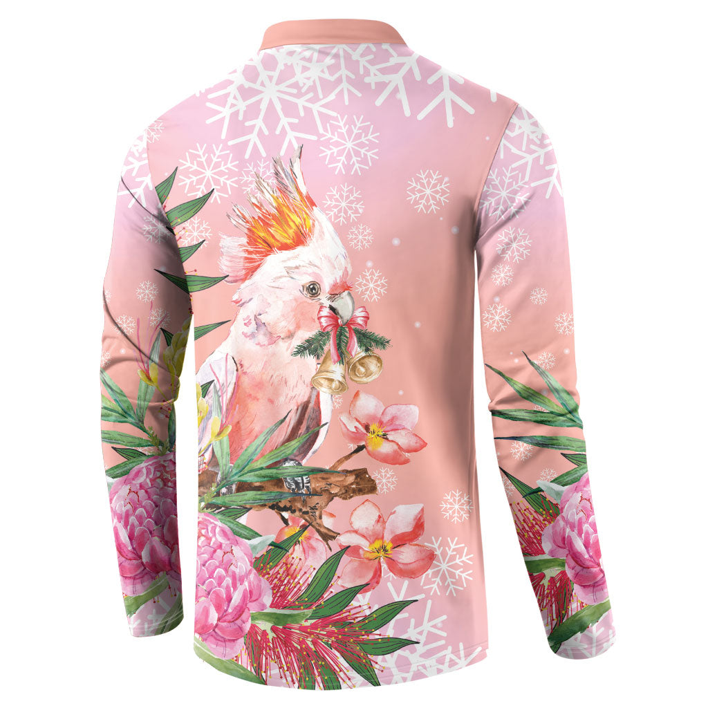 Australia Christmas Pink Cockatoo with Banksia Button Sweatshirt Coral Pink