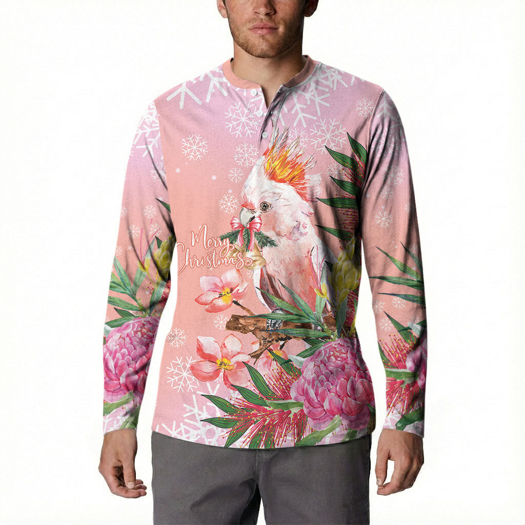 Australia Christmas Pink Cockatoo with Banksia Button Sweatshirt Coral Pink
