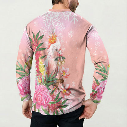 Australia Christmas Pink Cockatoo with Banksia Button Sweatshirt Coral Pink