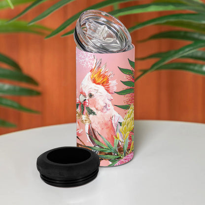 Australia Christmas Pink Cockatoo with Banksia 4 in 1 Can Cooler Tumbler Coral Pink