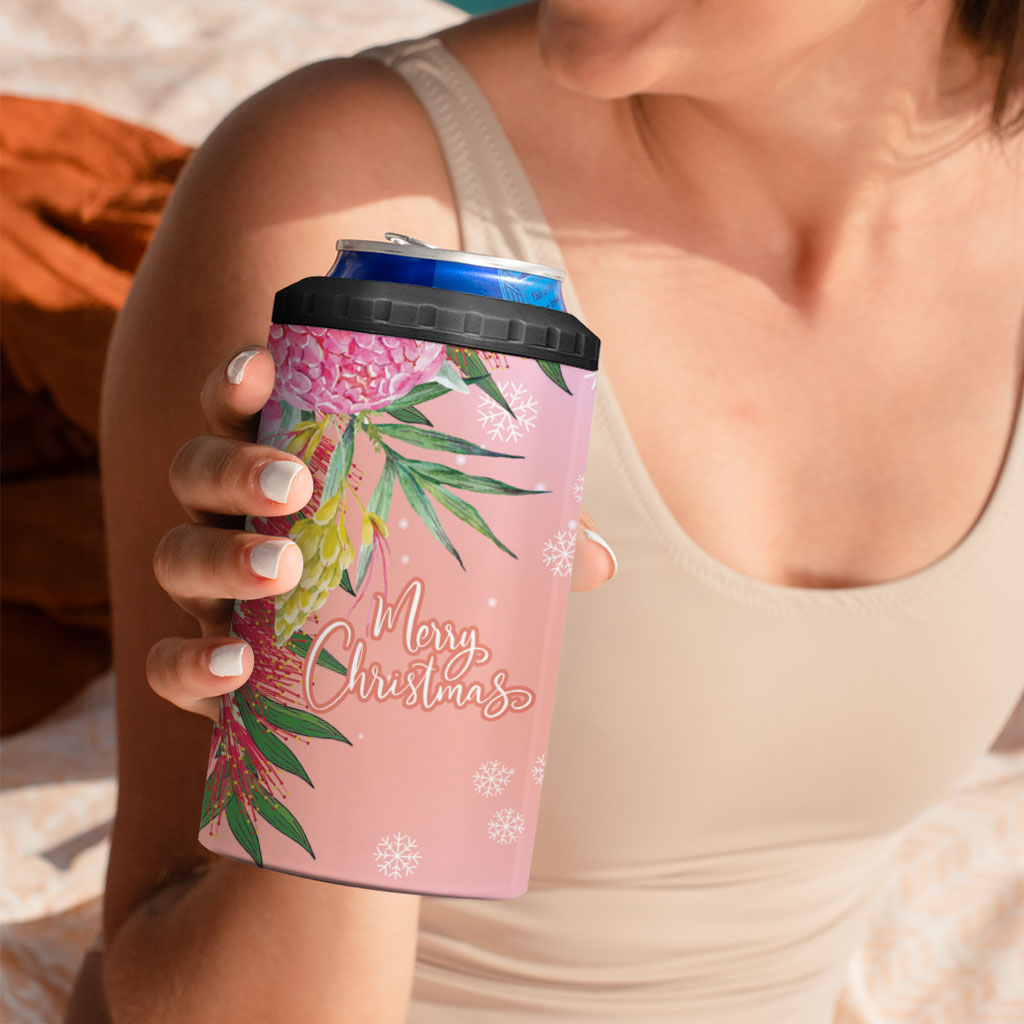 Australia Christmas Pink Cockatoo with Banksia 4 in 1 Can Cooler Tumbler Coral Pink