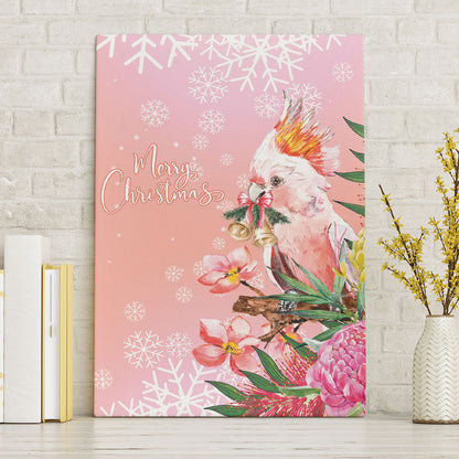 Australia Christmas Pink Cockatoo with Banksia Canvas Wall Art Coral Pink