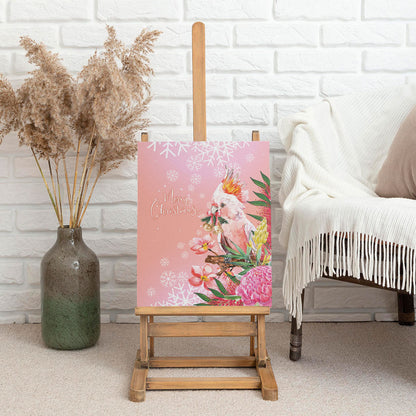 Australia Christmas Pink Cockatoo with Banksia Canvas Wall Art Coral Pink