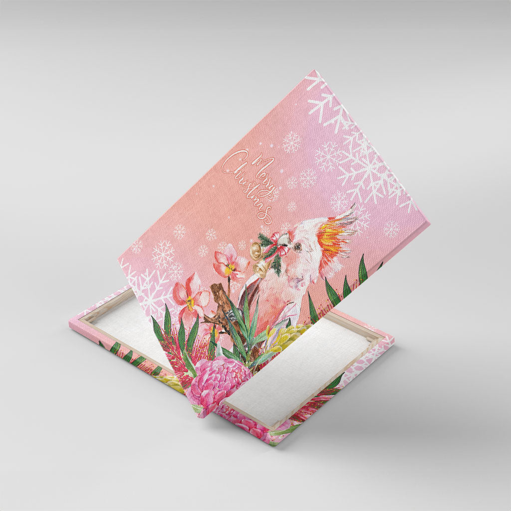 Australia Christmas Pink Cockatoo with Banksia Canvas Wall Art Coral Pink