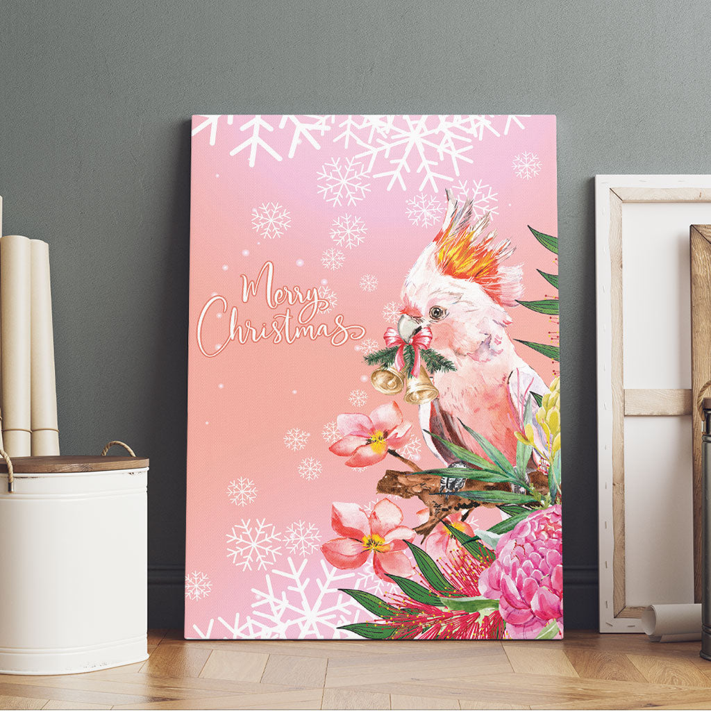 Australia Christmas Pink Cockatoo with Banksia Canvas Wall Art Coral Pink