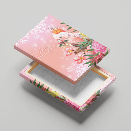 Australia Christmas Pink Cockatoo with Banksia Canvas Wall Art Coral Pink