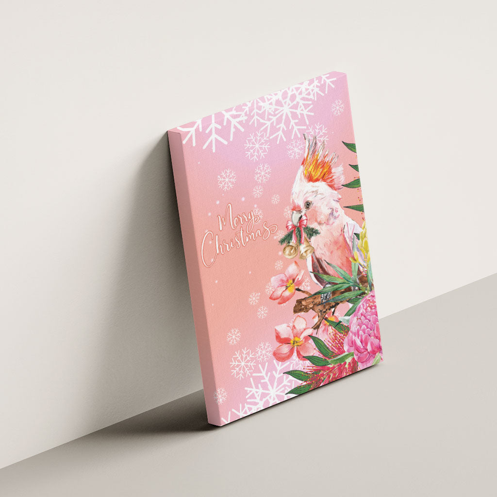 Australia Christmas Pink Cockatoo with Banksia Canvas Wall Art Coral Pink