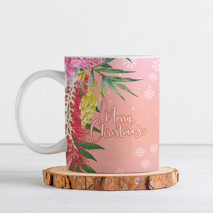 Australia Christmas Pink Cockatoo with Banksia Ceramic Mug Coral Pink