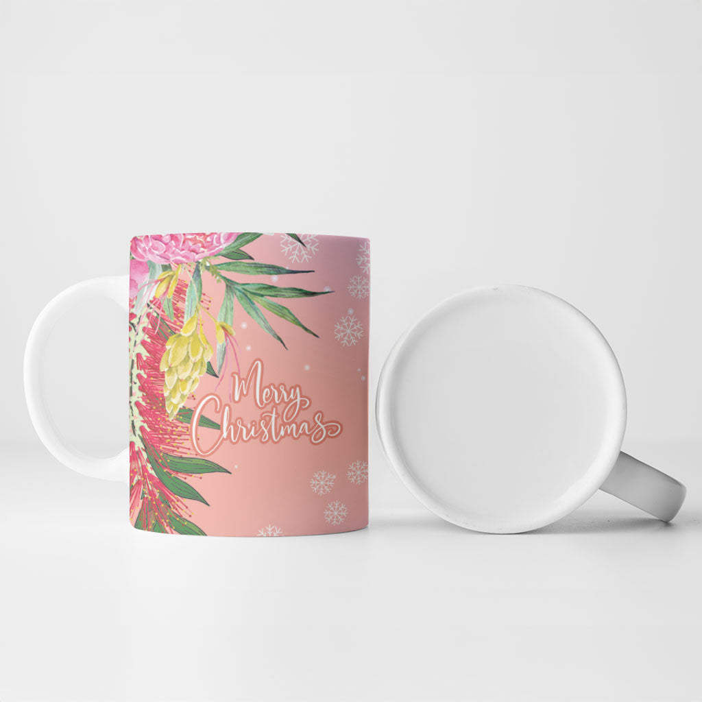 Australia Christmas Pink Cockatoo with Banksia Ceramic Mug Coral Pink