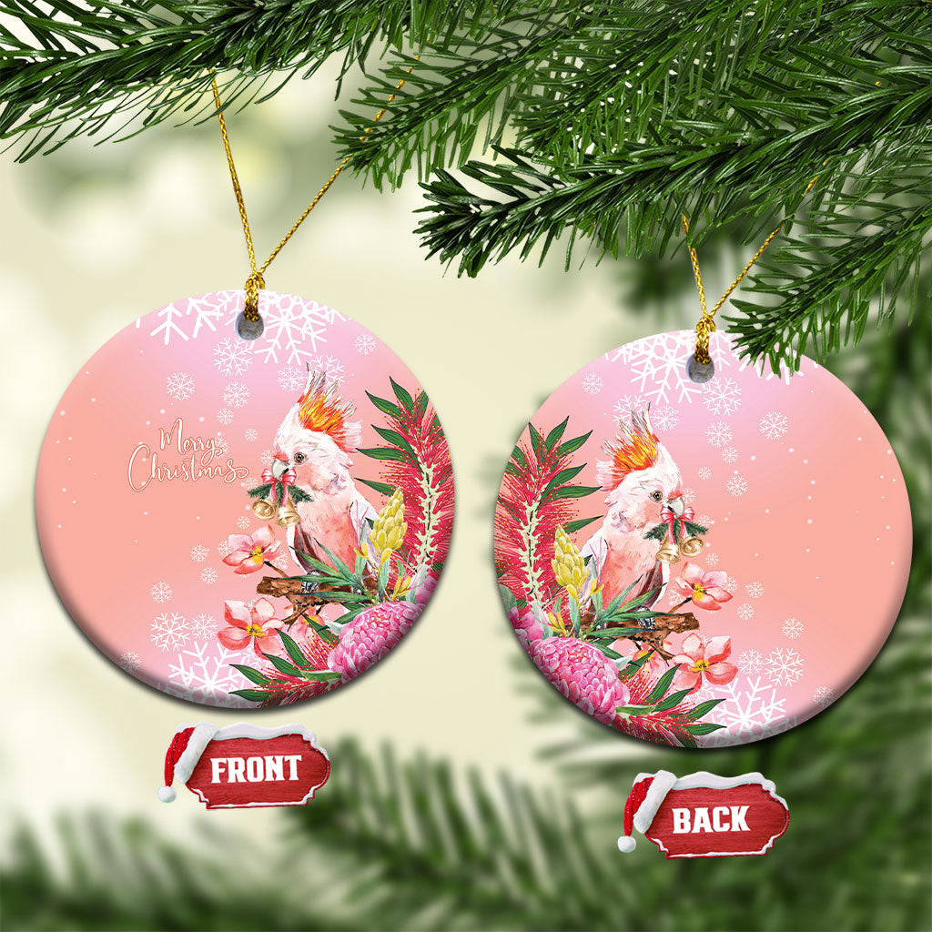 Australia Christmas Pink Cockatoo with Banksia Ceramic Ornament Coral Pink