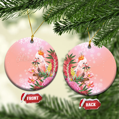 Australia Christmas Pink Cockatoo with Banksia Ceramic Ornament Coral Pink