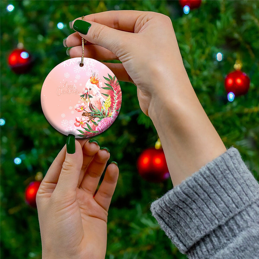 Australia Christmas Pink Cockatoo with Banksia Ceramic Ornament Coral Pink