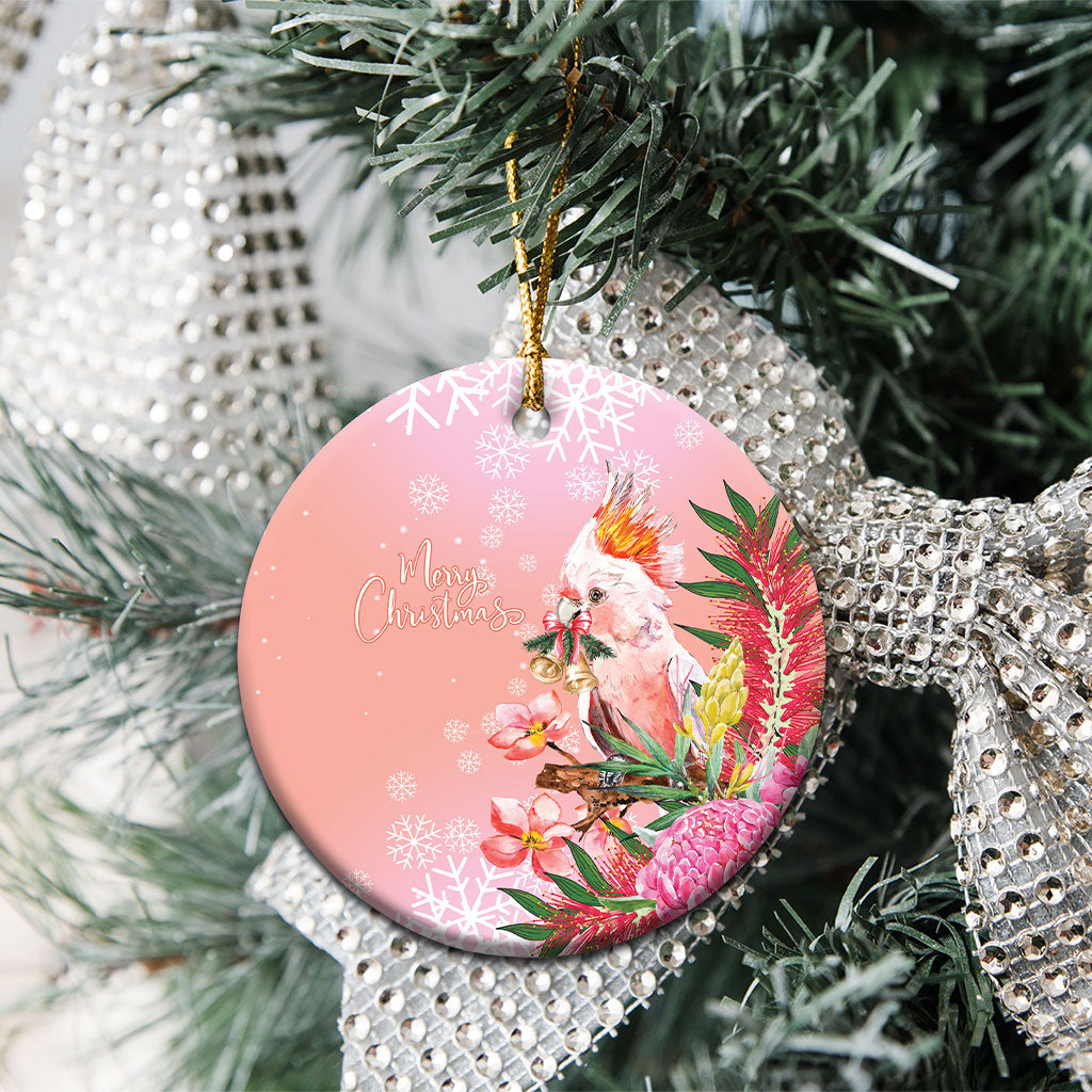 Australia Christmas Pink Cockatoo with Banksia Ceramic Ornament Coral Pink