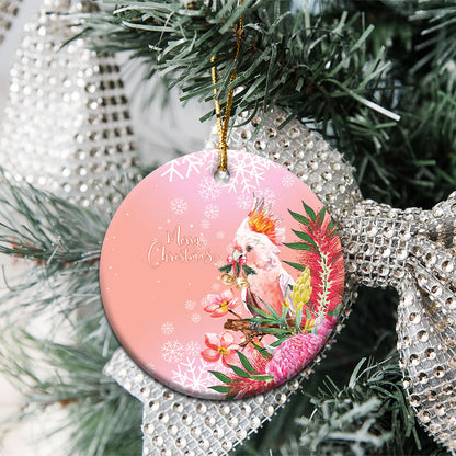 Australia Christmas Pink Cockatoo with Banksia Ceramic Ornament Coral Pink