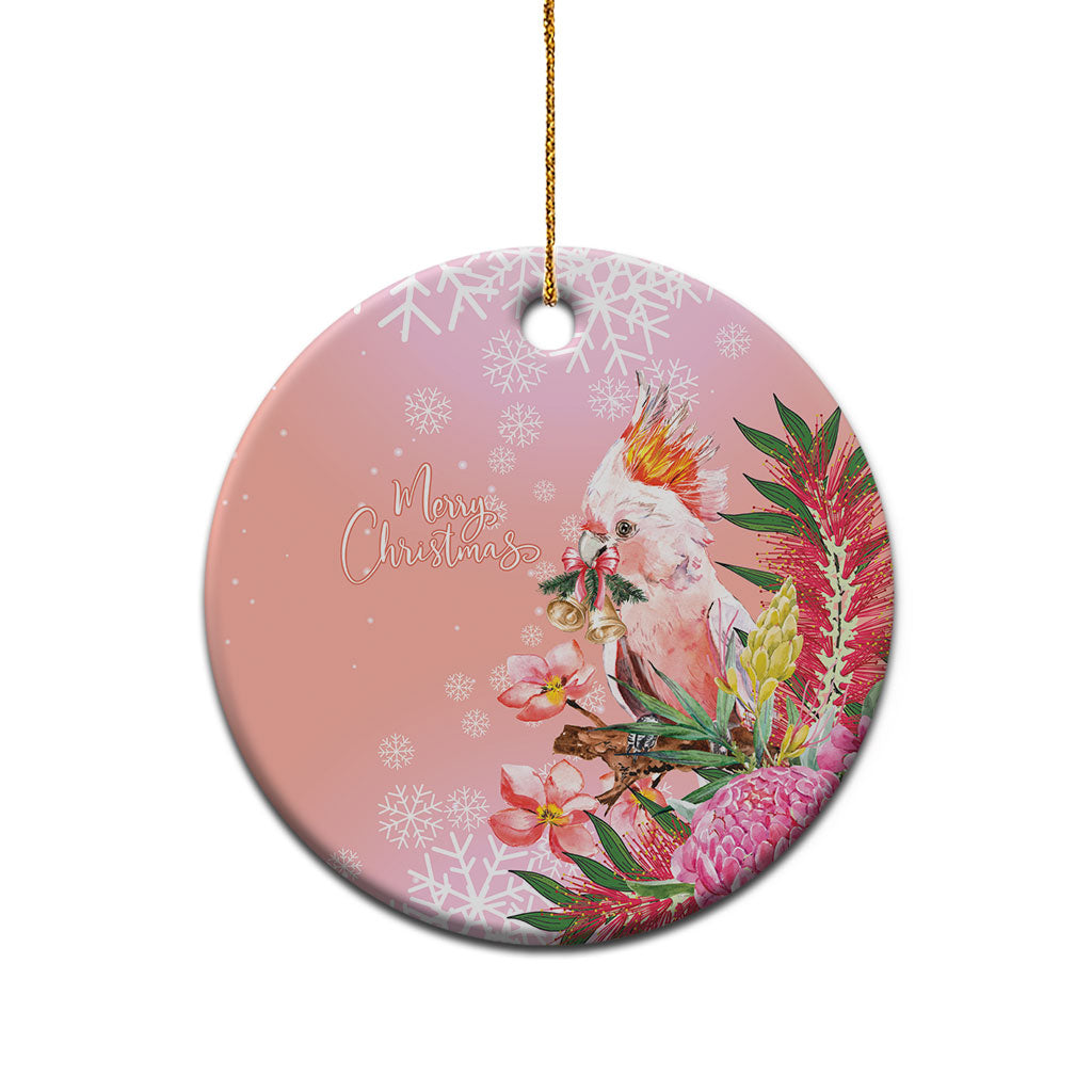 Australia Christmas Pink Cockatoo with Banksia Ceramic Ornament Coral Pink