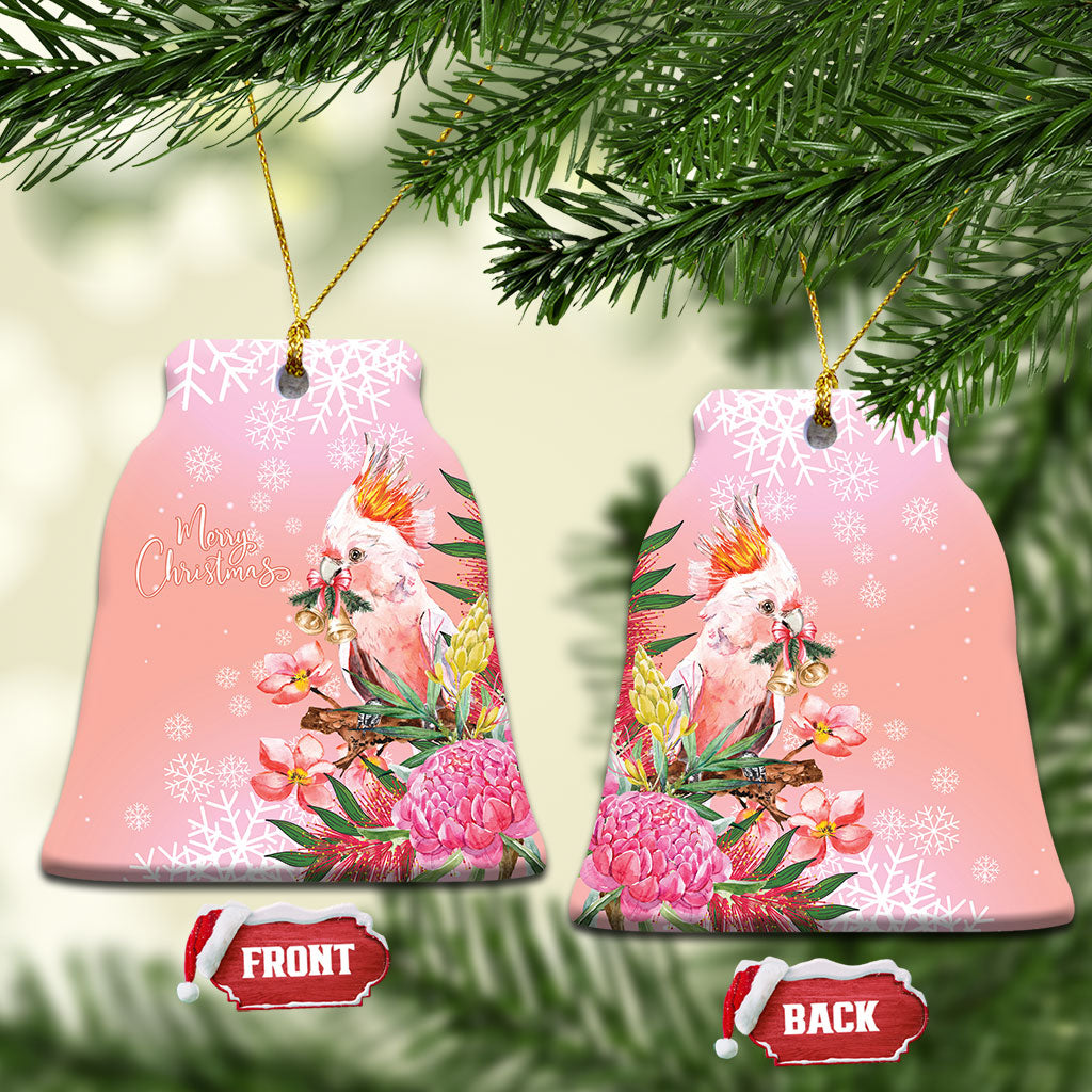 Australia Christmas Pink Cockatoo with Banksia Ceramic Ornament Coral Pink
