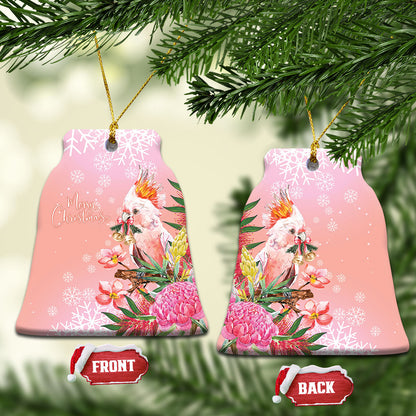 Australia Christmas Pink Cockatoo with Banksia Ceramic Ornament Coral Pink