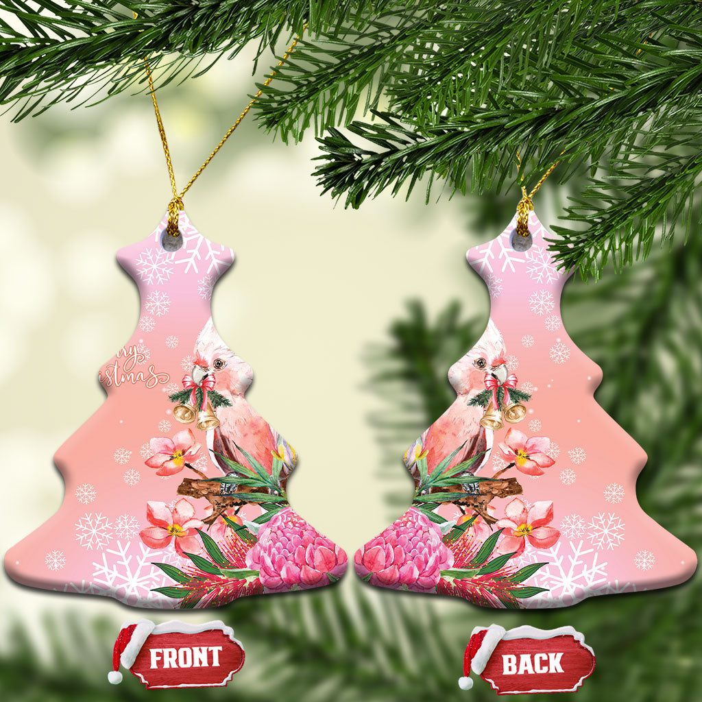 Australia Christmas Pink Cockatoo with Banksia Ceramic Ornament Coral Pink