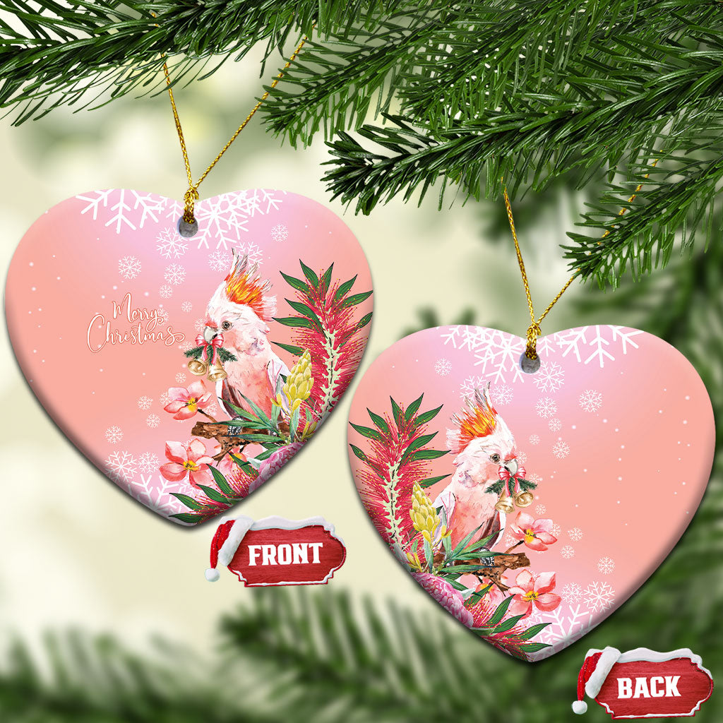 Australia Christmas Pink Cockatoo with Banksia Ceramic Ornament Coral Pink