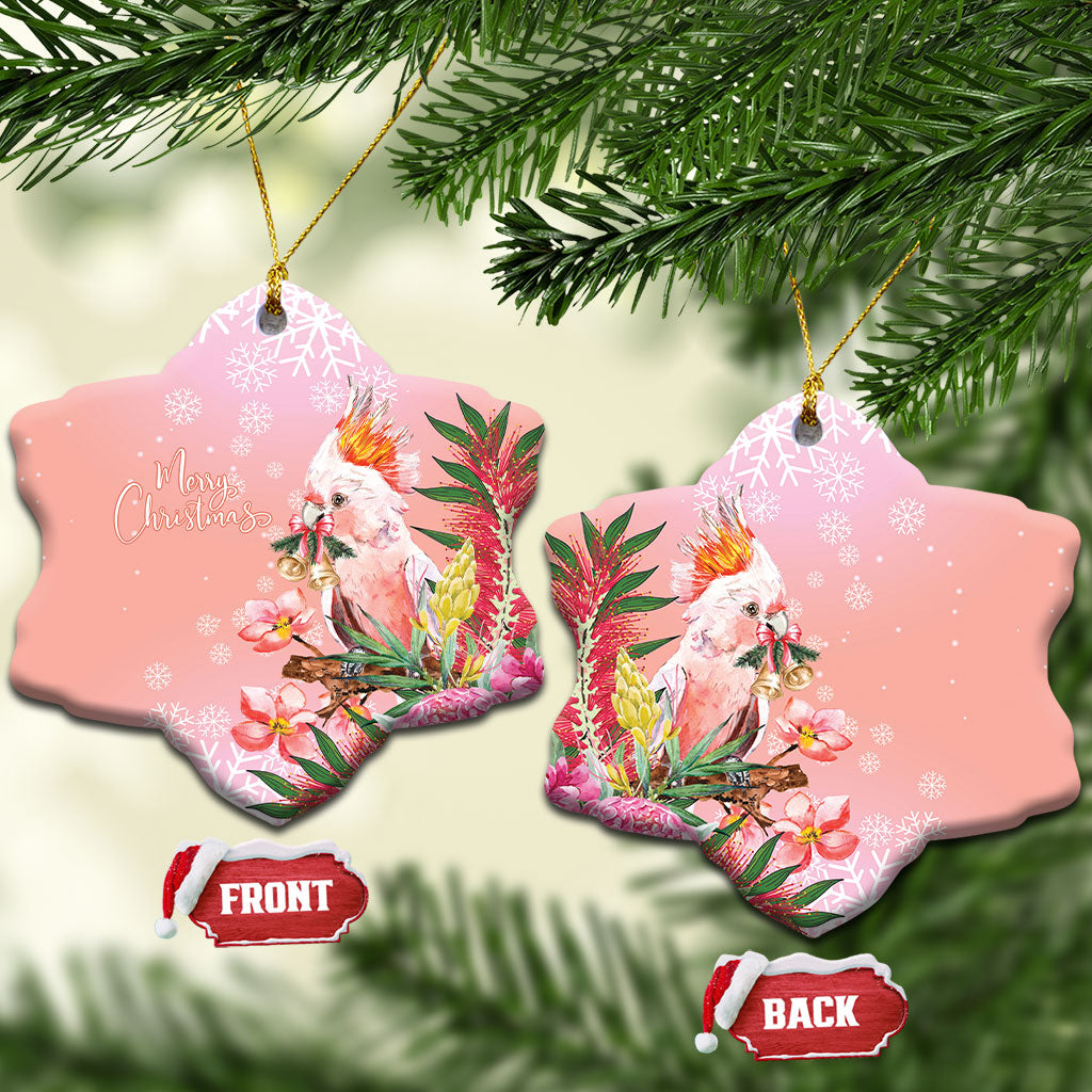 Australia Christmas Pink Cockatoo with Banksia Ceramic Ornament Coral Pink