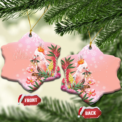 Australia Christmas Pink Cockatoo with Banksia Ceramic Ornament Coral Pink