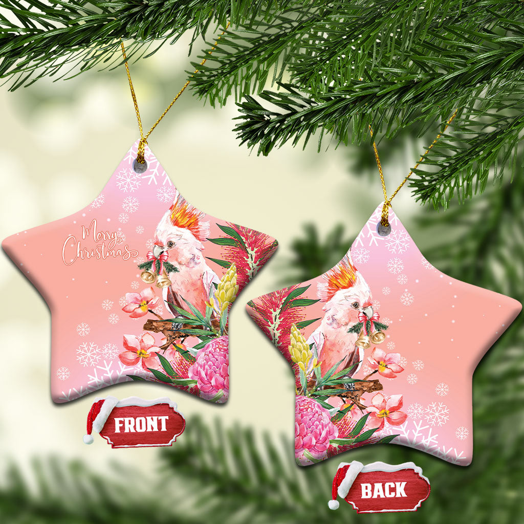 Australia Christmas Pink Cockatoo with Banksia Ceramic Ornament Coral Pink