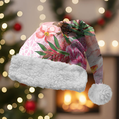 Australia Christmas Pink Cockatoo with Banksia Christmas Santa Hat Coral Pink