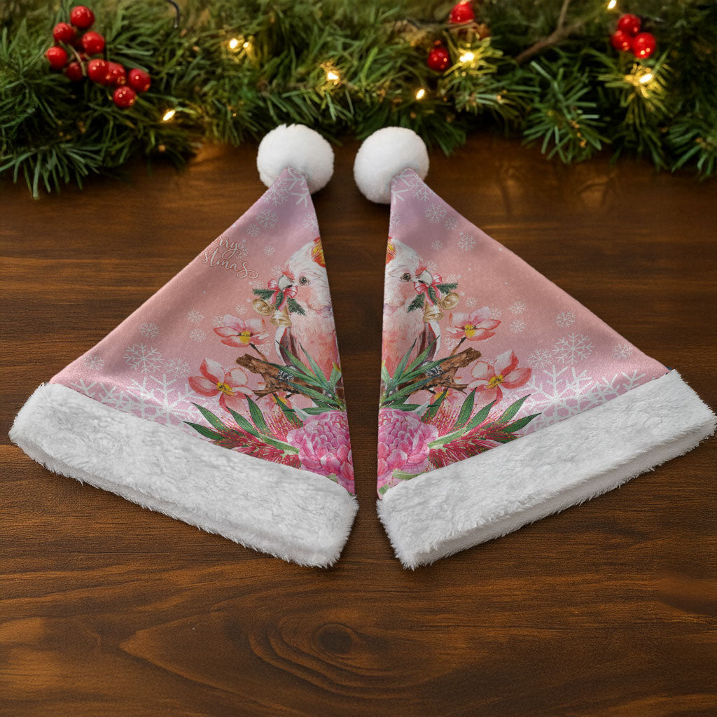 Australia Christmas Pink Cockatoo with Banksia Christmas Santa Hat Coral Pink