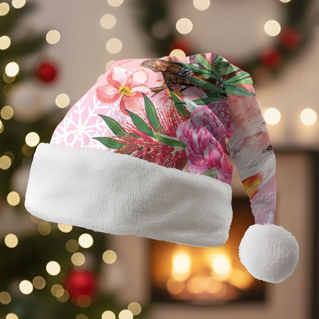 Australia Christmas Pink Cockatoo with Banksia Christmas Santa Hat Coral Pink