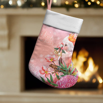 Australia Christmas Pink Cockatoo with Banksia Christmas Stocking Coral Pink