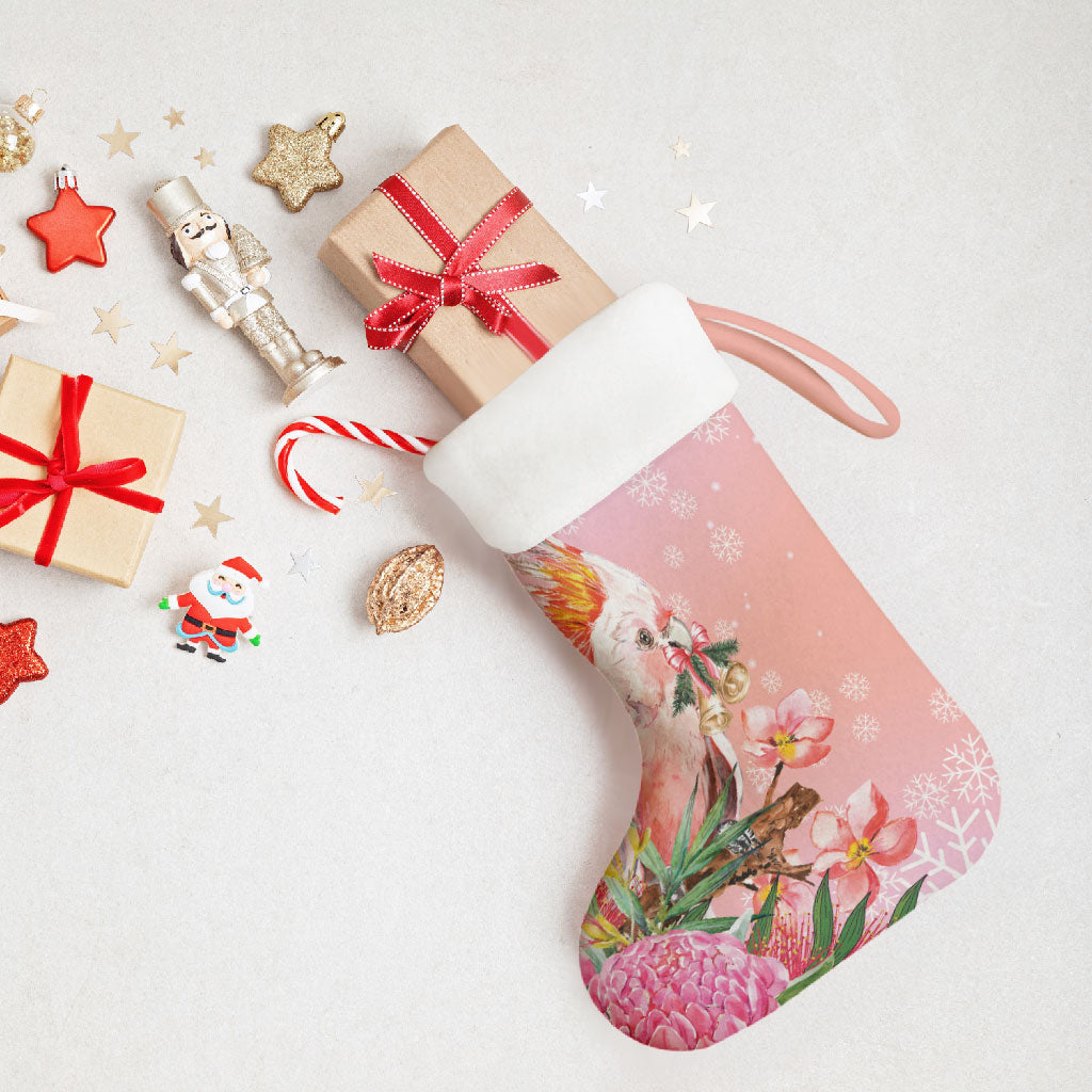 Australia Christmas Pink Cockatoo with Banksia Christmas Stocking Coral Pink