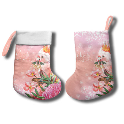 Australia Christmas Pink Cockatoo with Banksia Christmas Stocking Coral Pink