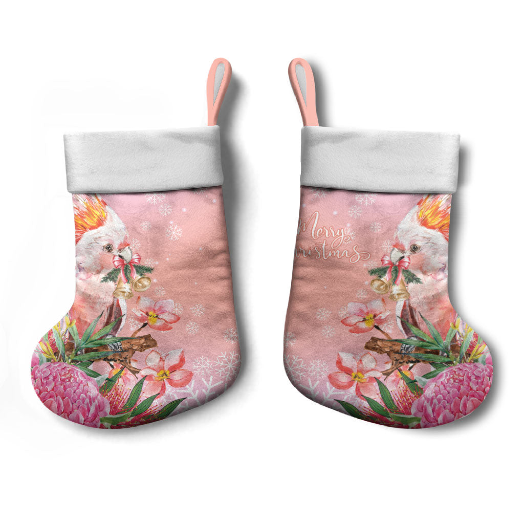 Australia Christmas Pink Cockatoo with Banksia Christmas Stocking Coral Pink